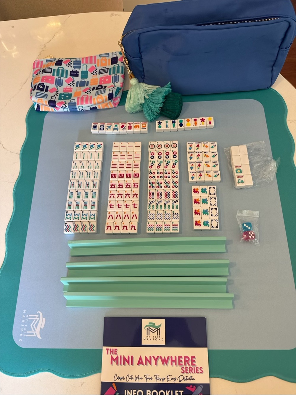 Mini Anywhere Mahjong Set with Blue Carry Case and Mat by My Fair Mahjong